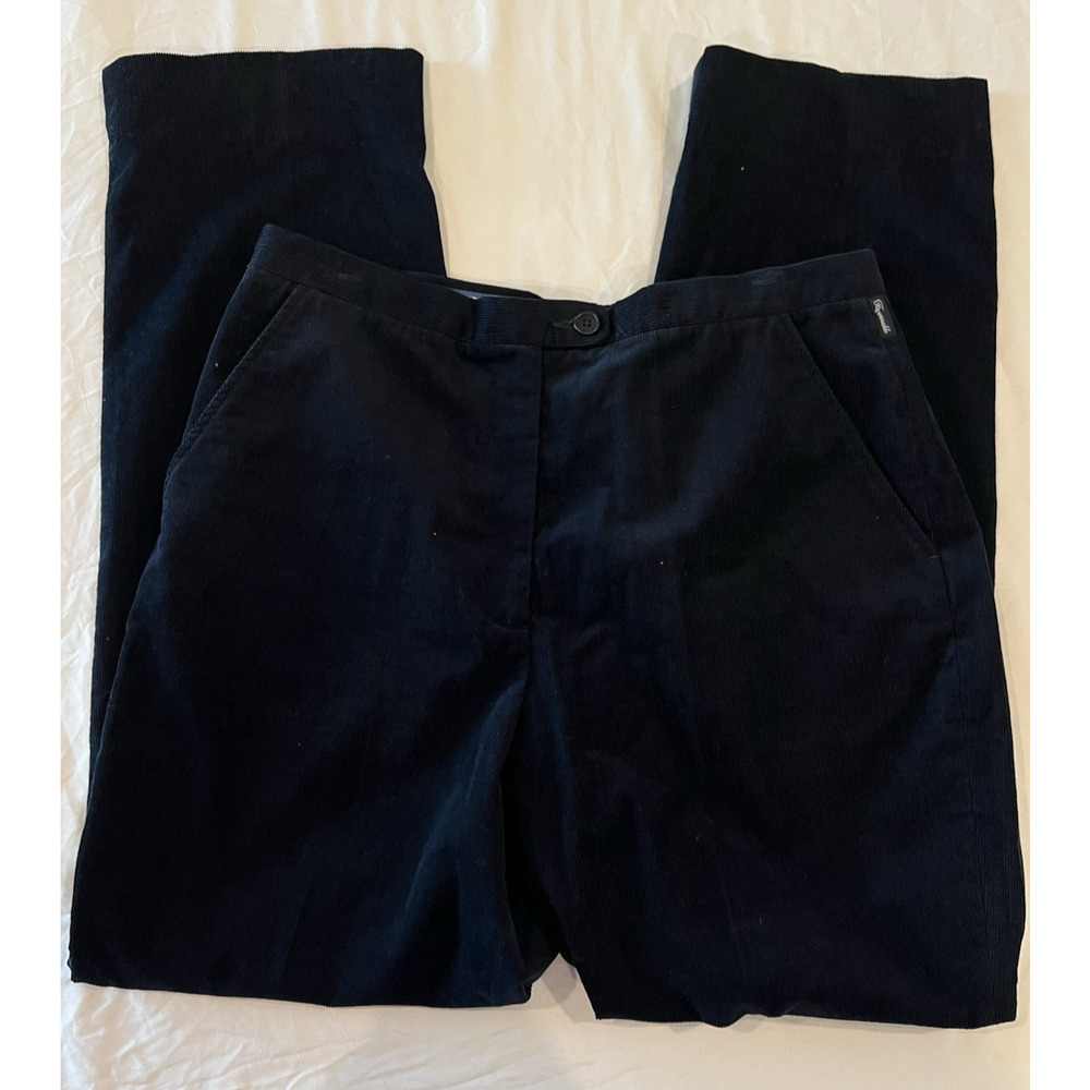 FACONNABLE Women's Size 14 Dark NAVY CORDUROY Pants‎ Stretch Flat Front Cotton